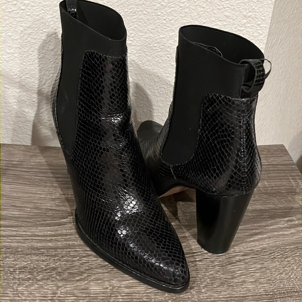 All leather booties, 3 3/4” heel excellent condition black SZ 41 (10) snake